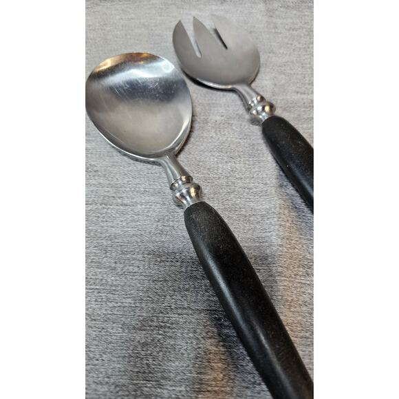 Vintage Silvercraft forged stainless spoon and fork serving set Black MCM - Picture 2 of 4